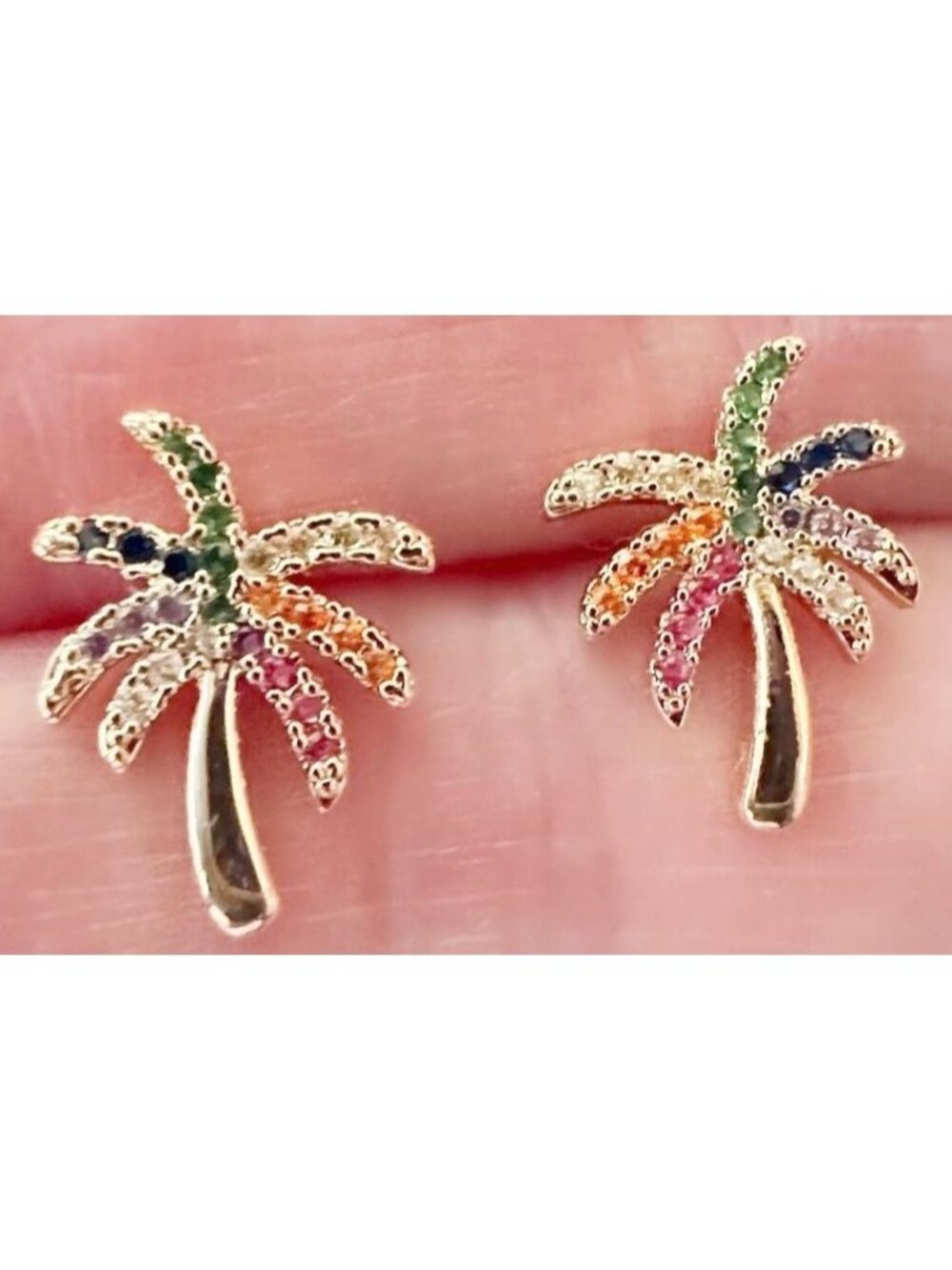Palm Tree Earrings Rhinestones Posts 0. 25 in L New Cruise Islands Tropical Vaca